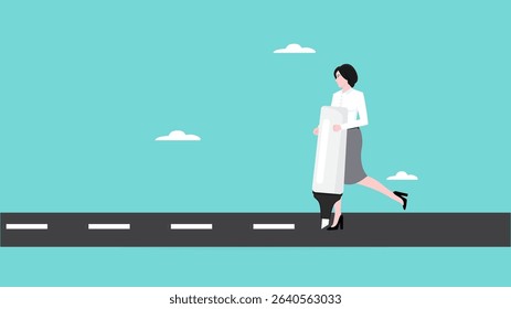 start new opportunity to achieve target or goals, create a new career path for business success, new strategy to reach career success, businessman makes road line marking using highlighter
