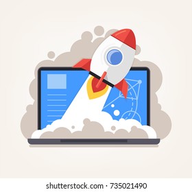 Start up new project concept. Vector flat cartoon illustration