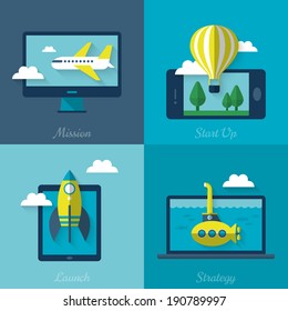 Start up and new project development concept with flat icons. Vector illustration