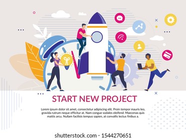 Start New Project Motivation Poster in Trendy Flat Design. 