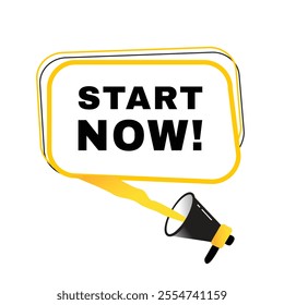 Start now banner flat vector speech bubble, sign. vector illustration design element.