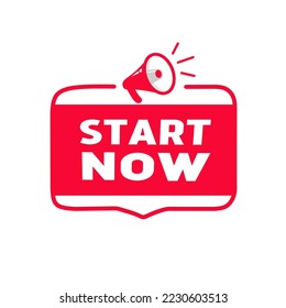 Start now banner, label, icon. Modern design. Vector illustration.