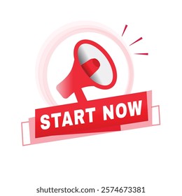 Start now banner speech symbol.  Vector isolated for announce, business concept.