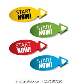 Start now! Realistic,Sticker and Tag set-vector illustration