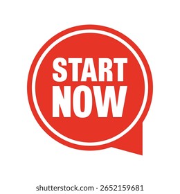 Start Now Red Speech Bubble Icon – Bold Call to Action Label for Business and Marketing Use