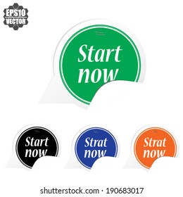 Start Now stickers, labels, tags and symbols or signpost in office and for business - vector.