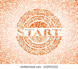 Start orange mosaic emblem with background