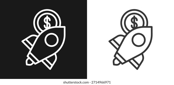 Start Up Outline Style Icon. On Black And White Background Version