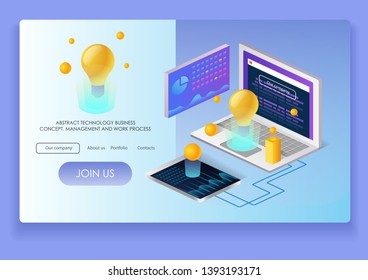 Start page in isometric style. Can be used in business projects, web sites and startups. Ui landing page.