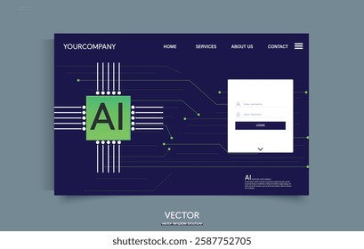 Start page website. AI chip or processor, technology, machine learning, neural network, Artificial Intelligence.