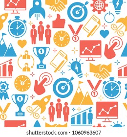 Start up pattern of icons set. Poster with outline art icons for start up infographics websites and print media. Seamless pattern. Isolated on white background flat style vector illustration