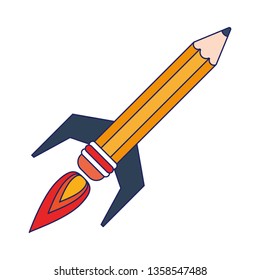 Start up pencil rocket symbol blue lines