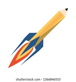 Start up pencil rocket symbol isolated