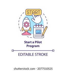 Start A Pilot Program Concept Icon. Test New Technology. Launch Short Time Project. Small Scale Experiment Abstract Idea Thin Line Illustration. Vector Isolated Outline Color Drawing. Editable Stroke