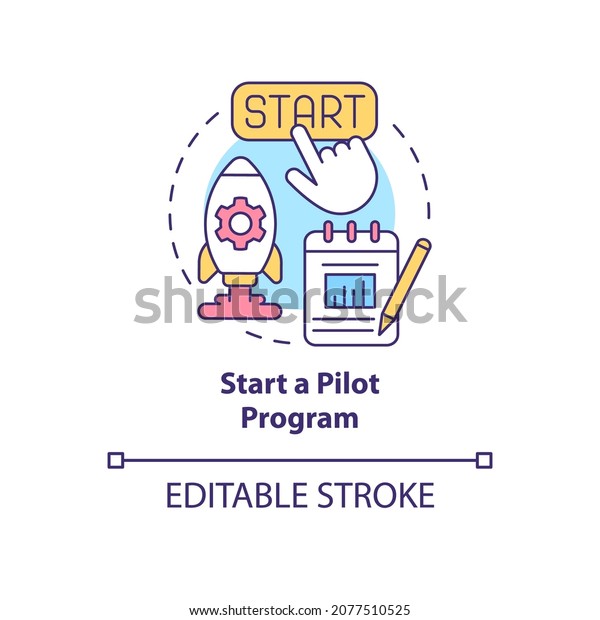 Start a pilot program concept icon. Test new\
technology. Launch short time project. Small scale experiment\
abstract idea thin line illustration. Vector isolated outline color\
drawing. Editable stroke