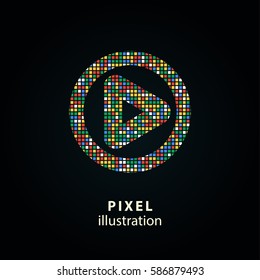 Start - pixel icon. Vector Illustration. Design logo element. Isolated on black background. It is easy to change to any color.