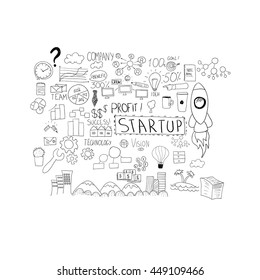 Start up planning vector isolated doodles. 