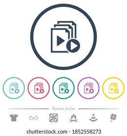 Iniciar iconos de color plano de la lista de reproducción en contornos redondos. 6 iconos de bonificación incluidos.