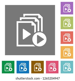 Start playlist flat icons on simple color square backgrounds