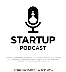  Start Up Podcast Vector Logo icon, podcast symbol logo icon and rocket illustration 