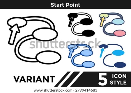 Start Point icon for representing workflow initiation systems, process entry points, and task commencement concepts. Line, Filled, Color, Dualtone style.
