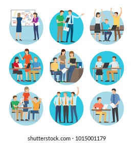 Start up poster with workers in process of finding solution and creation plans, success and victory, businessman vector illustration isolated on white