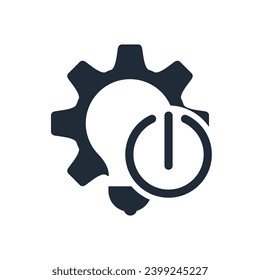 Start, power button and mechanism with light bulb.New service process. Vector linear icon illustration isolated on white background.