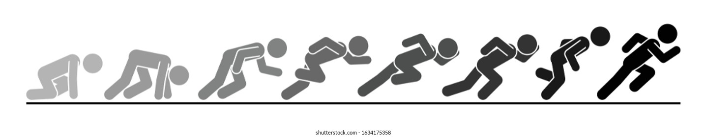 Start of the race. Pictogram vector illustration of running men in motion. People runner race, training to marathon and jogging. 