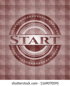 Start red emblem or badge with geometric pattern background. Seamless.