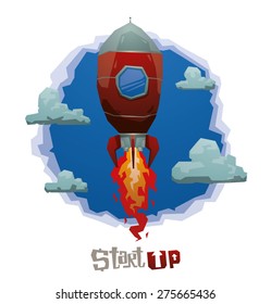 Start Up Red Rocket. vector