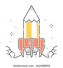 Start up related color line vector icon, illustration. The icon is about company, pencil, rocket, idea. The composition is infinitely scalable.