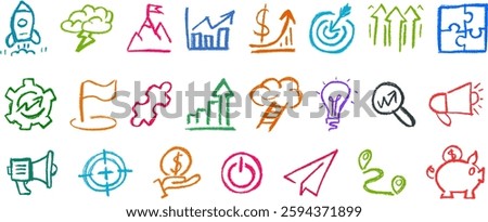 Start Up Related Icons Crayon Chalk Drawing Vector Set