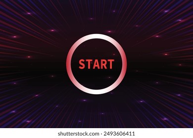 START. Retro Futurism Sci-Fi Background. glowing neon grid. and stars from vintage arcade comp
