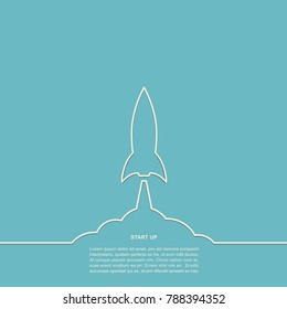 Start of rocket / start up business project. Vector illustration on blue background.