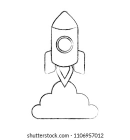 start up rocket with cloud isolated icon