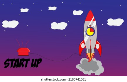 start up rocket flat design with stopwatch