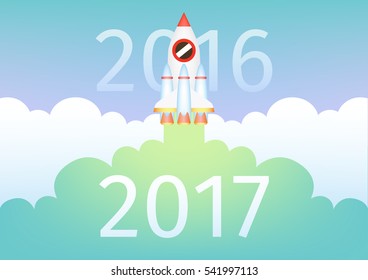 Start up rocket fly and bring new year 2017 strike through 2016. Business concept