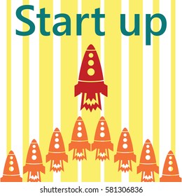 Start up with rocket and lines yelllow background