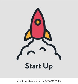 Start Up Rocket Minimal Color Flat Line Stroke Icon Pictogram Symbol Illustration