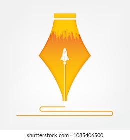 Start up rocket in pen. start up business concept and creative idea, vector art and illustration.