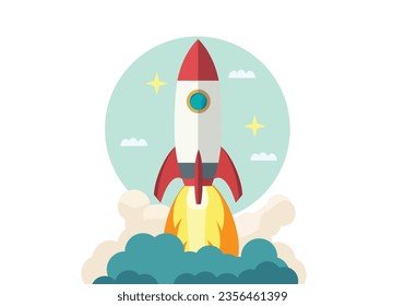 Start up rocket project concept. Concept of business start-up, boost or success