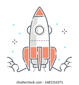 Start up rocket related color line vector icon, illustration. The icon is about company, idea, fly, space ship. The composition is infinitely scalable.
