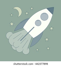 Start up rocket with stars color illustration