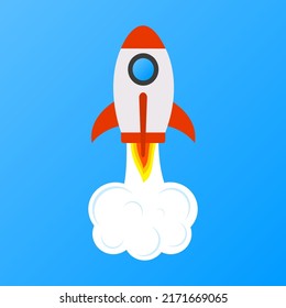 Start up rocket takes off. Business strategy. Vector illustration.