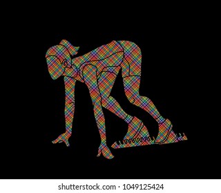 Start Running ,Athletic prepare running designed colorful pixels graphic vector
