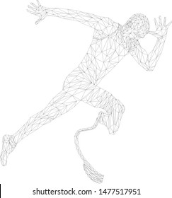 start running disabled runner amputee leg prosthetic polygonal wireframe