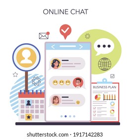 Starten Sie die Ausführung des Online-Dienstes oder der Plattform. Idee einer neuen Geschäftsstrategie. Business Plan Building. Online-Chat. Einzelne flache Vektorgrafik