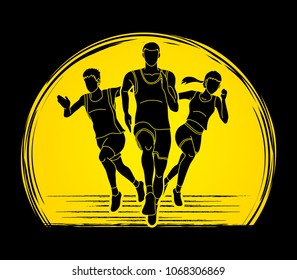 Start Running, People running action designed on sunset background graphic vector. 