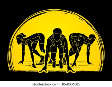 Start Running, People running action designed on sunset background graphic vector. 