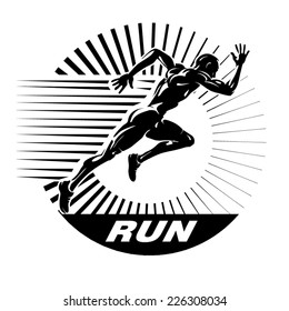 Start running. Vector illustration in the engraving style